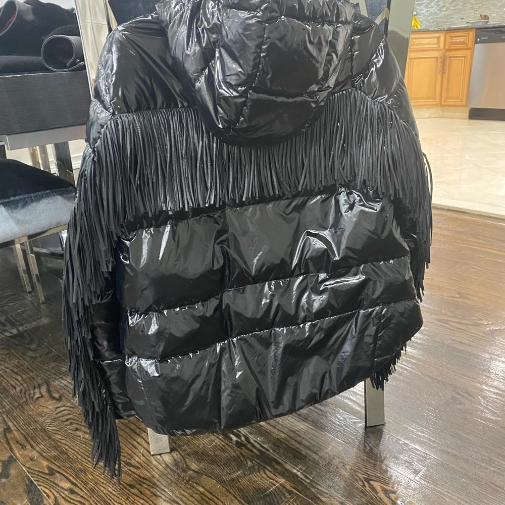 Pinko black fringe puffer